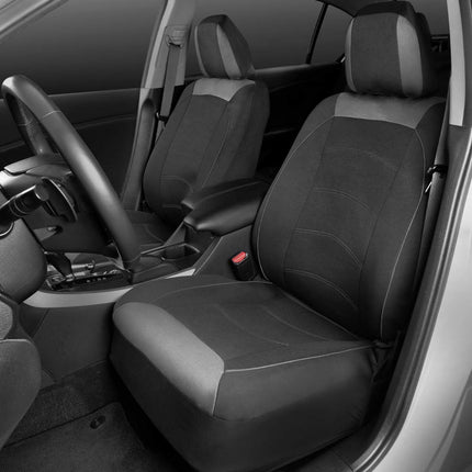 Motor Trend M314 Black/Gray Two Tone Premium Front Seat Covers with Waterproof Rear Protector – Universal Fit with Extended Bench Side Coverage for Car, Truck, Van, and SUV