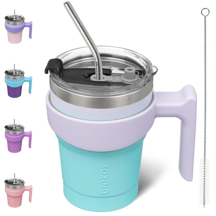 BJPKPK Gobelet de 283,5 ml avec anse et paille en acier inoxydable, tasses isothermes pour eau ou café glacé, Oasis