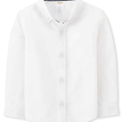Gymboree Boys' and Toddler Long Sleeve Button Up Dress Shirts, Cloud White, 2T