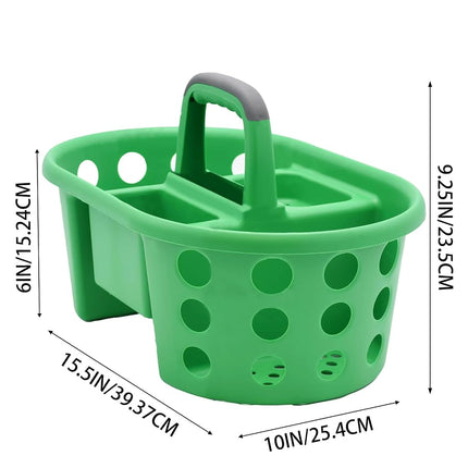 SIMPLYKLEEN Large Shower Caddy Portable 2PC - Made in USA Plastic Jumbo Size Dorm Storage Candy Tote with Handle Shower Organizer for Bathroom, Pantry, Kitchen, College Dorm, Green/Periwinkle