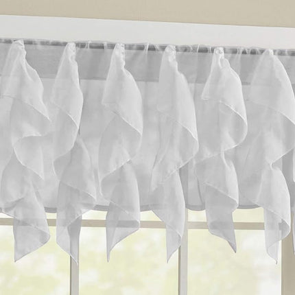 Sweet Home Collection Veritcal Kitchen Curtain Sheer Cascading Ruffle Waterfall Window Treatment - Choice of Valance, 24" or 36" Teir, and Kit, Silver