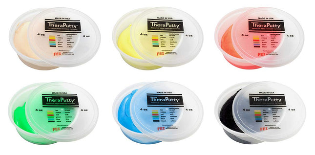 CanDo TheraPutty Standard Hand Exercise Putty For Rehabilitation, Exercises, Hand Therapy, Occupational Therapy, Hand Strengthening, Improve Motor Skills, Stress Relief, 6 Piece Set (Tan, Yellow, Red, Green, Blue, Black)