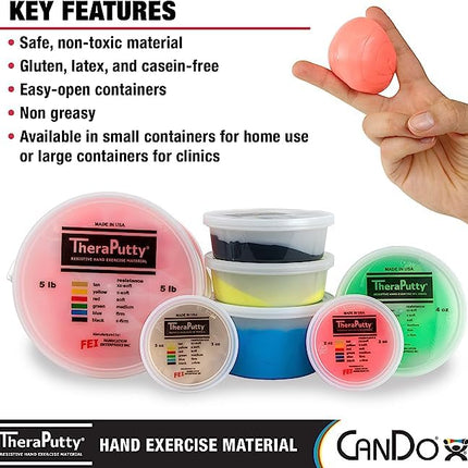CanDo TheraPutty Standard Hand Exercise Putty For Rehabilitation, Exercises, Hand Therapy, Occupational Therapy, Hand Strengthening, Improve Motor Skills, Stress Relief, 6 Piece Set (Tan, Yellow, Red, Green, Blue, Black)