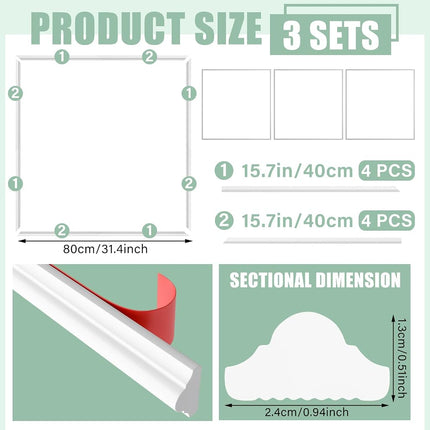 Colingmill 3 Set Accent Wall Molding Kit Premade Wainscoting Panels Wall Molding Peel and Stick Panel White Pre Cut Trim for Walls Picture Frame Molding for Home Decoration(31.5x31.5 Inch)