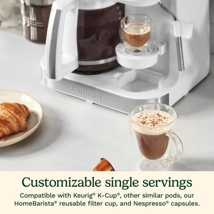 Cuisinart Coffee Center Barista Bar 4-in-1 Coffee Maker, Single-Serve Pods Compatible, Coffeemaker, Three Brewing Sizes, SS-4N1W, White