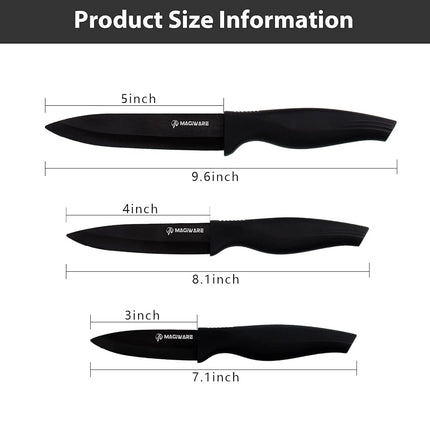 Magiware 6-Piece Paring Knife Set with Sheaths-Ceramic Blade Sharp Rust Proof Stain Resistant (include 5inch Utility Knife, 4inch Fruit Knife,3inch Paring Knifes)-Black (win0529)