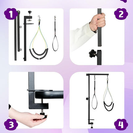 Breeze Touch Dog Grooming Arm - 35" Dog Grooming Table Arm with Clamp and Post, Loop Noose, No Sit Haunch Holder Grooming Restraint for Small & Medium Dogs