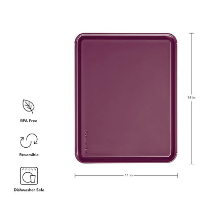 KitchenAid Classic Plastic Cutting Board with Perimeter Trench and Non Slip Edges, Dishwasher Safe, 11 x 14 inch, Beetroot