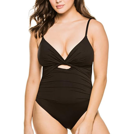 Maillot de bain une pièce La Blanca Twist Keyhole Front Over The Shoulder, Noir, 12