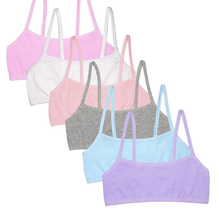 Fruit of the Loom Girls' Spaghetti Strap Sports Bra, Hyacinth/Eyeshadow/Grey Heather/White/Lilac/Blushing Rose, 36A