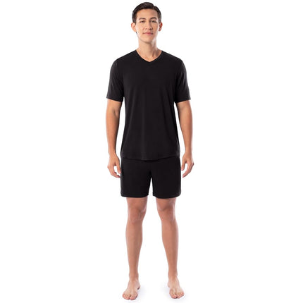 Ensemble de pyjama Fruit of the Loom pour homme - Haut à col en V et short à manches courtes, 360 Stretch, noir, 3XL