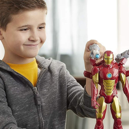 Marvel Avengers Titan Hero Series Blast Gear Iron Man Action Figure Toy, With Launcher, 2 Accessories and Projectile, Ages 4 and Up,Black,30 cm