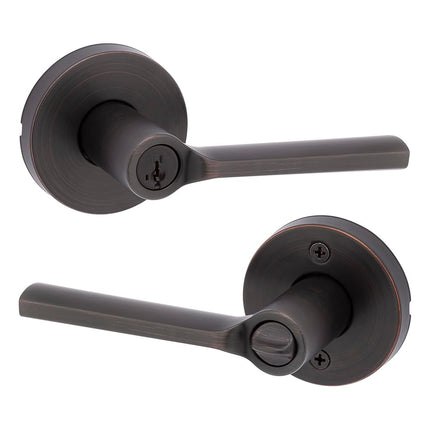 Kwikset Lisbon Round Entry Door Knob with Lock and Key, Secure Keyed Handle Exterior, Front Entrance and Bedroom, Venetian Bronze, Pick Resistant SmartKey Rekey Security and Microban