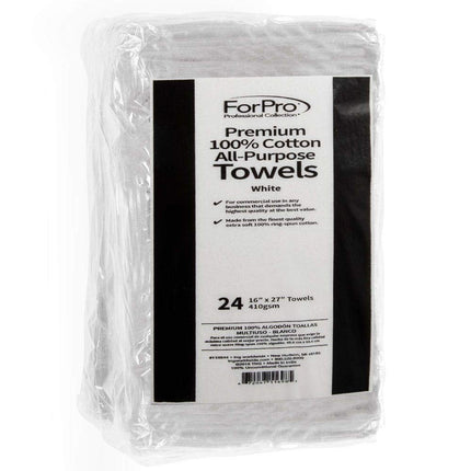 ForPro Premium Cotton All-Purpose Towels, White, 24 Count