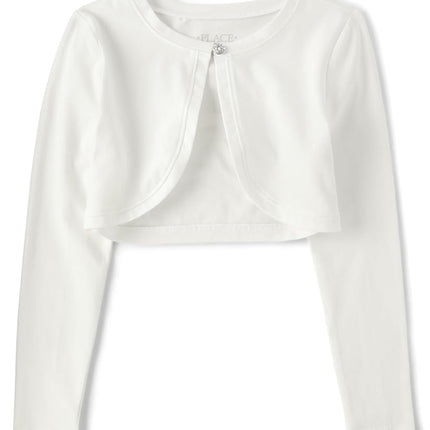 The Children's Place Girls' Long Sleeve Shrug Cardigan, White, Small
