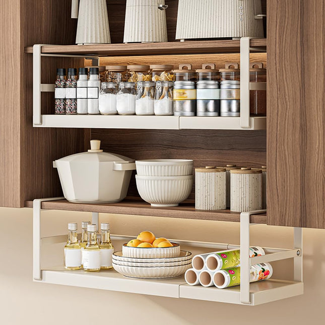 Curtainboro Expandable Under Cabinet Shelf Organizer, Metal Under Shelf Storage for Pantry Cabinet, Laundry Room