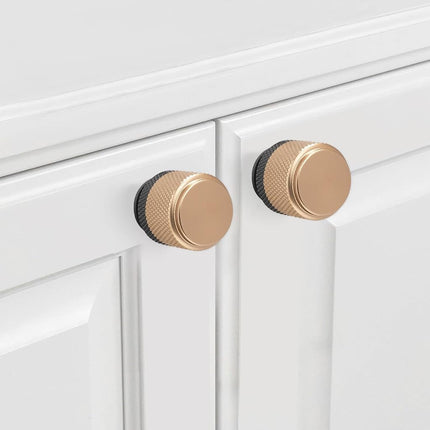 BUKOBYHE 20 Pack Matte Black and Champagne Bronze Cabinet Knobs - Knurled Drawer Handles for Kitchen Hardware, Cabinets, and Cupboards