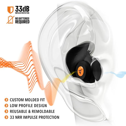 Decibullz Percussive Moldable Earplugs for Hunting & Shooting, Gun Range Hearing Protection for Shooters, Reusable Ear Plugs for Shooting Range