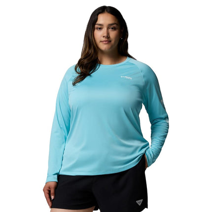 Columbia womens Tidal Tee Ii Long Sleeve, Clear Blue/White Logo, XXL