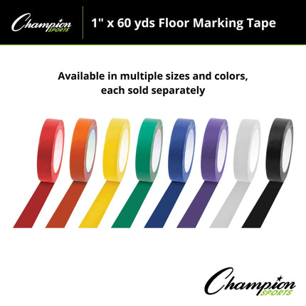 Champion Sports Vinyl Tape, 1” Wide x 60 yards Long, Red - Durable Floor Marking Tape for Social Distancing, School, Gyms, Restaurants - Tough Floor Tape for Heavy Foot Traffic and Equipment
