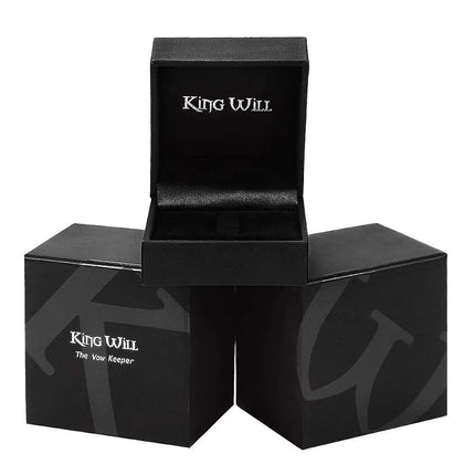 King Will BASIC 7mm Anillo de boda de carburo de tungsteno negro para hombre, acabado cepillado, borde biselado pulido 9