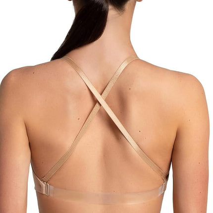 Capezio Seamless Clear Back Bras For Women, Dance & Sports Bras Women, Wear Under Leotards, Double-Layered Support Bra Detachable Clear Back Strap & Adjustable Shoulder Straps - Nude, XS (Extra Small)