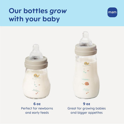 MAM Premium Glass Baby Bottles, Easy Switch Between Breast and Bottle, Feel Good Medium Flow, Newborn Essentials Must Have, 2+ Months, BPA Free, 9oz, Boy, 3pack