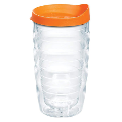 Gobelet Tervis transparent et coloré à double paroi isolé avec couvercle, fabriqué aux États-Unis, pour boissons chaudes et froides, 295 ml ondulé, couvercle orange