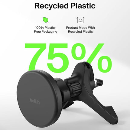 Belkin Wireless Car Charger, Magnetic Car Ventilation Holder with 1M USB C Cable, Qi2 MagSafe Compatible Fast Charger for iPhone 17, Galaxy S25, Pixel 10 and More - Travel Accessories - Black