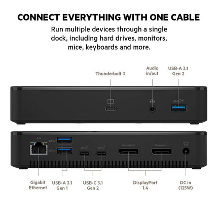 Belkin Thunderbolt 3 Dock Plus Thunderbolt 3 Cable - USB-C Hub - 8-In-1 Docking Station for MacOS & Windows, Dual 4K @60Hz, 40Gbps Transfer Speed, 60W Upstream Charging, w/Ethernet & Audio Ports
