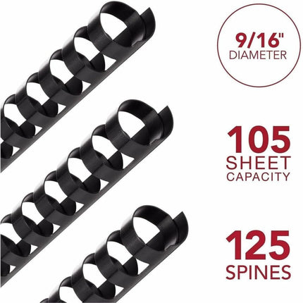 Lomos/Espiral/Canutillos/Peines de encuadernación CombBind de Mead, 9/16", capacidad para 105 hojas, negro, paquete de 125 (4000138)