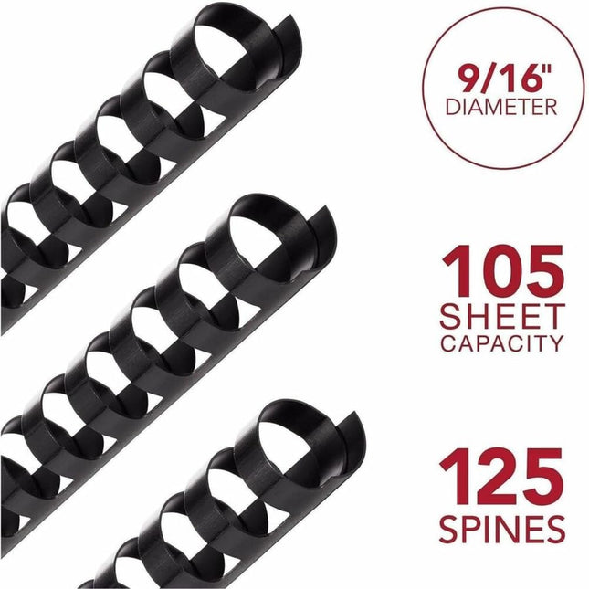 Mead CombBind Binding Spines/Spirals/Coils/Combs, 9/16", 105 Sheet Capacity, Black, 125 Pack (4000138)