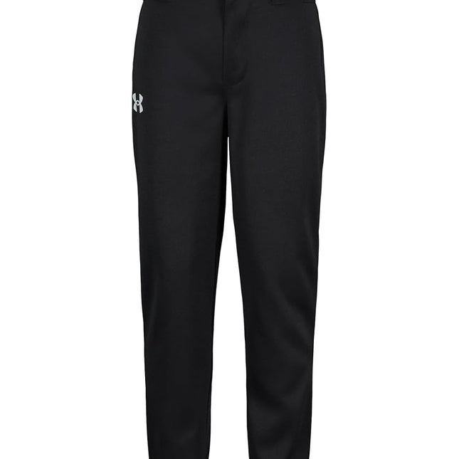 Under Armour Boys Baseball Pant, Belt Loops, Logo, Snap Closure, Comfortable & Durable, Black/Aluminum, 4