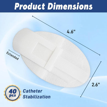 Qintan Catheter Stabilization Device (40Pcs), Foley Catheter Supplies, Leg Bag Holder with Extra-Large Self-Adhesive Hook & Loop, Breathable Urinary Tube Stabilizer for PEG/G/J Feeding Tubes