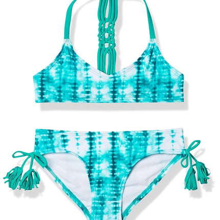 Kanu Surf Girls' Willow V-Neck Bikini Beach Sport 2-Piece Swimsuits, Willow Green Tie-dye, 10