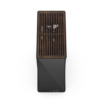 Fractal Design Era 2 ITX PC Case in Charcoal - Sleek Anodized Aluminum, Solid Walnut Top, Supports 3-Slot GPUs, PCIe 4.0 Riser Cable included