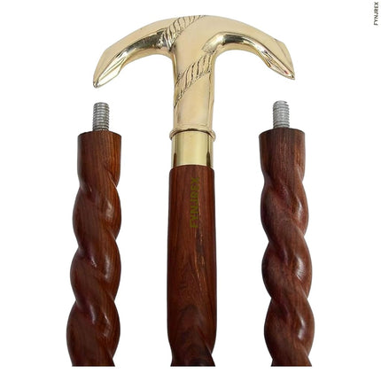 Handmade Vintage Art Walking Stick Wood & Metal Mens Walking Canes Spindle Shaft Wooden with Brass Anchor Handle Brown