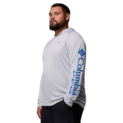Columbia Mens Terminal Tackle Hoodie, Cool Grey/Vivid Blue Logo, 4X