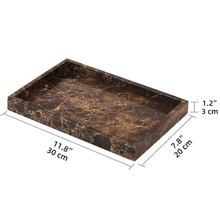 Marble Bathroom Vanity Tray, Dark Brown, 12"x 8" x1.2"