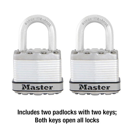 Master Lock M1XTCCSEN 1-3/4-Inch Wide Magnum Laminated Steel Padlock, 5/16-Inch Diameter, 1-Inch Shackle Clearance, Twin Pack, Silver, 2 Pack, Keyed-Alike
