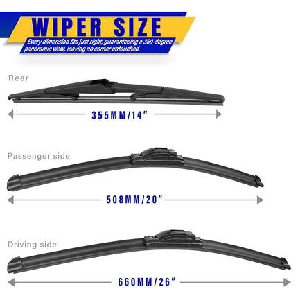 3 Wipers Fits Chrysler Pacifica 2017-2025,Voyager 2020-2025 Wiper Blades