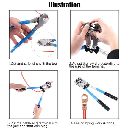Glarks 2Pcs Wire Crimper Terminal Crimping Tool Cable Lug Crimper Cu/Al Terminal Ratchet Electrician Plier with Cable Cutter for 10, 8, 6, 4, 2, 1/0 AWG Wire Cable Cutting and Crimping