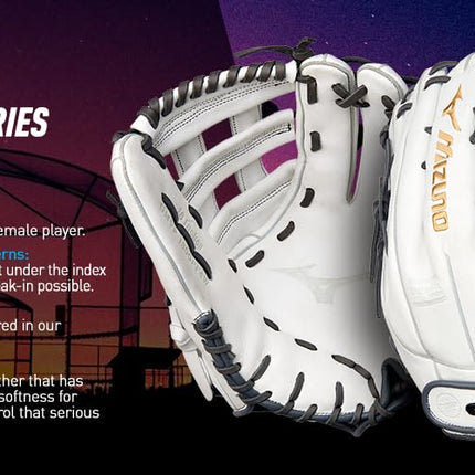 Mizuno GMVP1300PF4W MVP Prime Fastpitch Softball Glove 13", H Web, Left Hand Throw,White/Grey