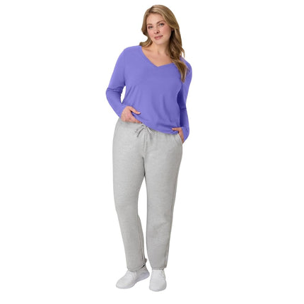 Hanes Women's Long Sleeve Cotton V-Neck T-Shirt, Lightweight V-Neck Tee, Modern Fit, Petal Purple, M