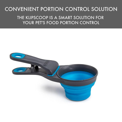 Dexas Pets Collapsible KlipScoop Collapsible Dry Dog Food Scoop and Dog Food Bag Clip, 1/2 Cup Capacity, Pro Blue