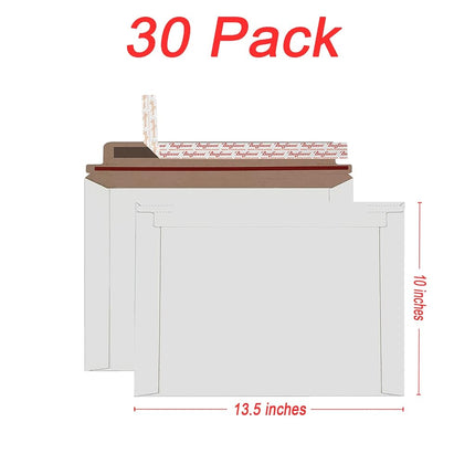 Bonfasvo Rigid Mailers 30 Pack 10 x 13.5 inches White Self Seal Stay Flat Bulk Cardboard Kraft No Bend Mailers Peel and Seal for Document Photos Pictures Papers Files CD