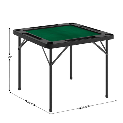 Flash Furniture Silas 34.5" Square Folding Card Table with Green Felt Playing Surface and Cup Holders, Portable Folding Game Table for 4 Players, Black/Green