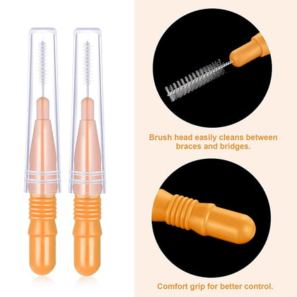 BBTO 100 Pièces Brosses Interdentaires pour Bagues Brosse à Dents Flosser Brosse Interdentaire Cure-Dents Tête de Fil Dentaire Cure-Dents Orale Outil de Nettoyage (Orange)