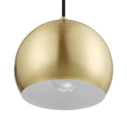 Globe Electric 60617 1-Light Pendant Light, Matte Brass, Black Woven Fabric Hanging Cord, E26 Base Socket, Kitchen Island, Café, Decorative, Ceiling Hanging Light Fixture, Adjustable Height, Modern