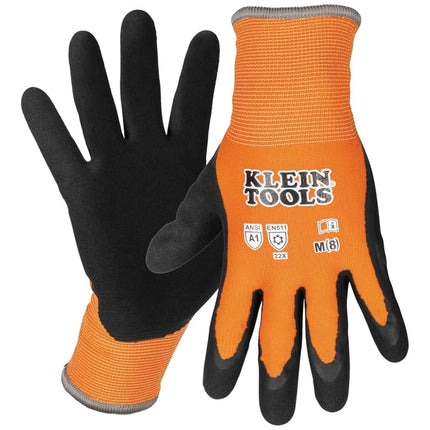 Klein Tools 60835 Gants de travail d'hiver, tricotés enduits, résistants aux coupures ANSI A1, enduits de latex sablé, doublés en polaire, compatibles écran tactile, taille M